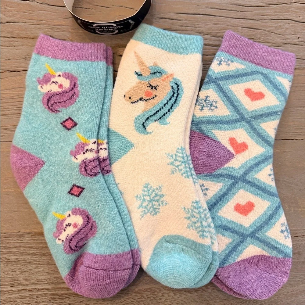 High Quality Unicorn Patterned Socks Wool Purple/Blue 3 pk. Size-8-12 Yr. NWT